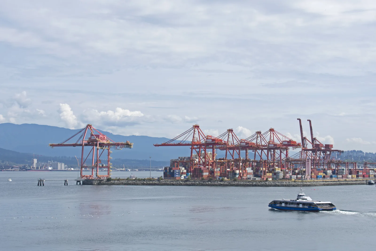 Container terminal at the Port of Vancouver photographed from the waterfront in 2019