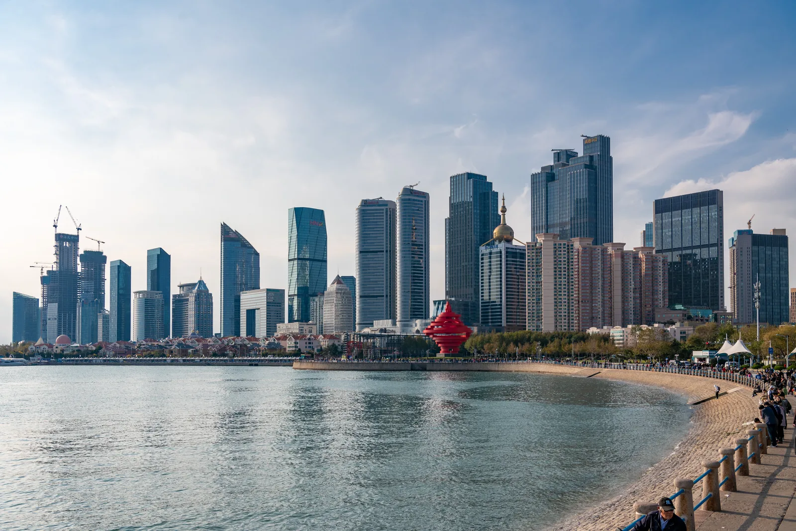 Cargo ships and port facilities at Qingdao Harbour in China