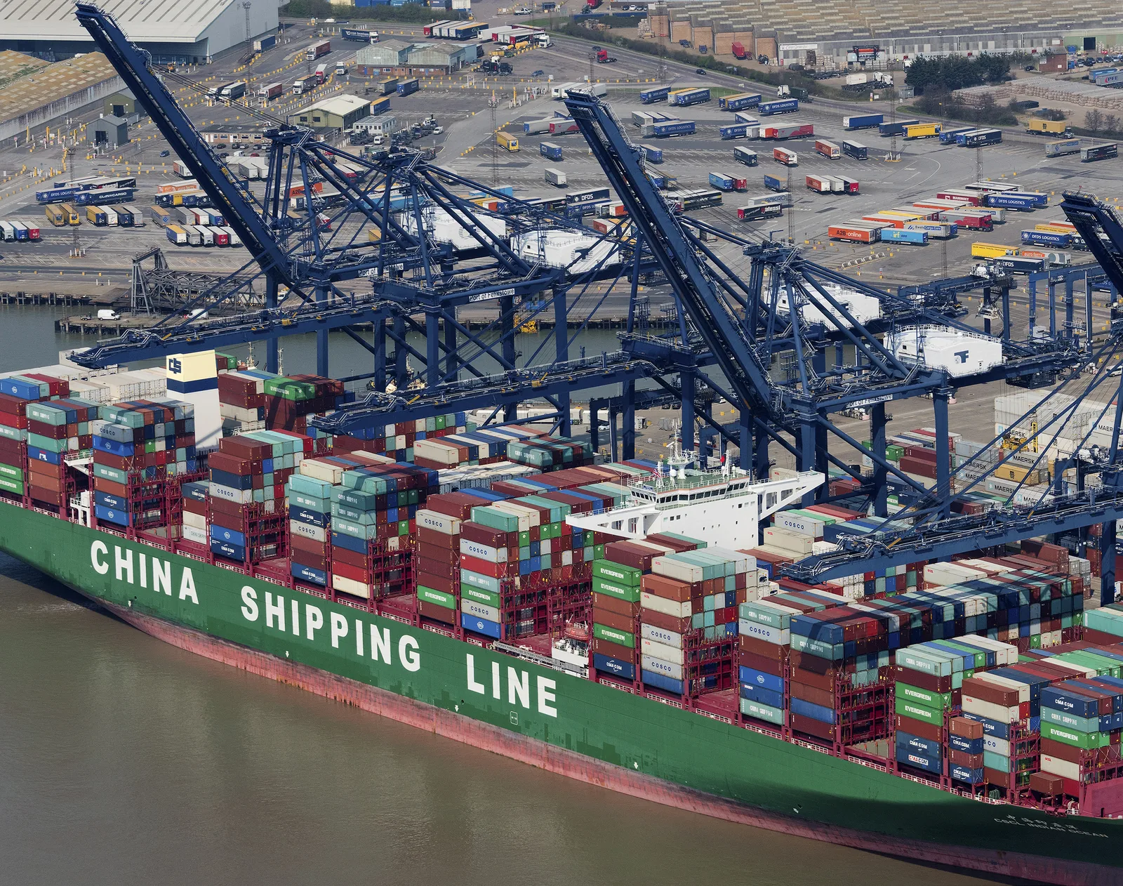 China Shipping container vessel CSCL Indian Ocean at the Port of Felixstowe in 2018