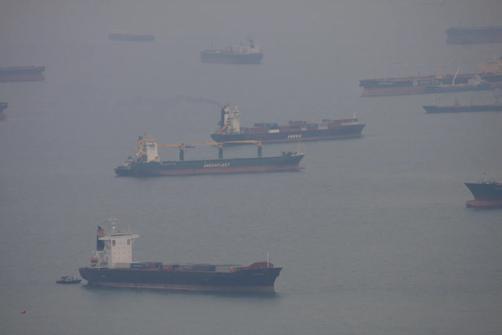 Container ships at anchor in Singapore Harbour in August 2012