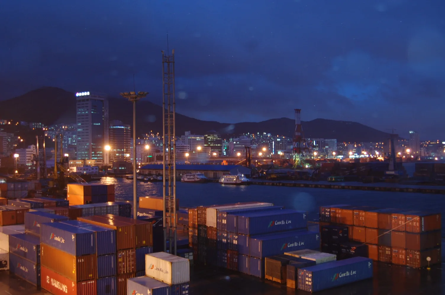 Cargo containers at Busan harbour terminal in South Korea in 2007