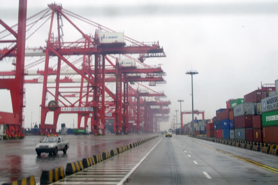 Genuine photograph of containers at Yangshan Intermodal Container Port in China